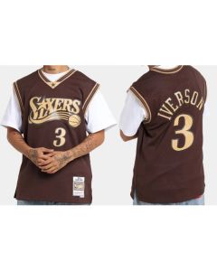 Men's Philadelphia 76ers #3 Allen Iverson Brown Swingman Stitched Jersey