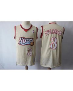 Men's Philadelphia 76ers #3 Allen Iverson Cream Hardwood Classics Stitched Jersey