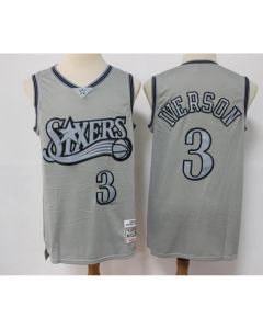 Men's Philadelphia 76ers #3 Allen Iverson Grey Throwback Stitched Basketball Jersey