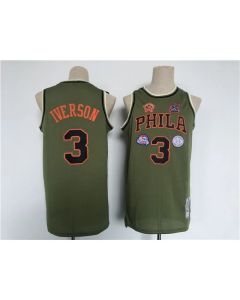 Men's Philadelphia 76ers #3 Allen Iverson Olive Throwback basketball Jersey