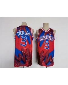 Men's Philadelphia 76ers #3 Allen Iverson Red/Black Throwback basketball Jersey (Red Black)