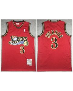 Men's Philadelphia 76ers #3 Allen Iverson Red Throwback Stitched Jersey
