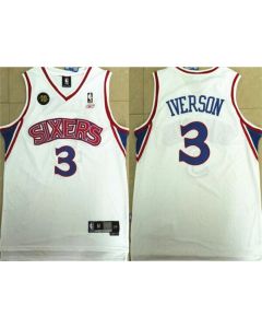 Men's Philadelphia 76ers #3 Allen Iverson White 10th Anniversary Stitched NBA Jersey