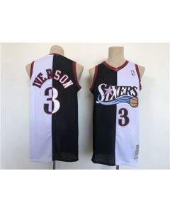 Men's Philadelphia 76ers #3 Allen Iverson White/Black Splite Throwback basketball Jersey