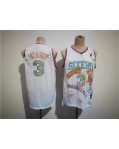 Men's Philadelphia 76ers #3 Allen Iverson White Throwback basketball Jersey