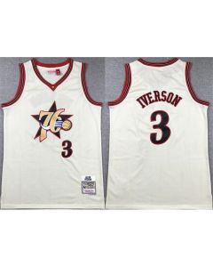 Men's Philadelphia 76ers #3 Allen Iverson White Throwback Stitched basketball Jersey