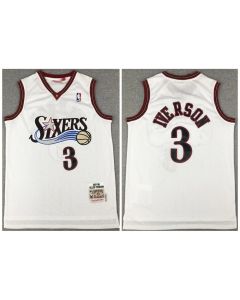 Men's Philadelphia 76ers #3 Allen Iverson White Throwback Stitched Jersey