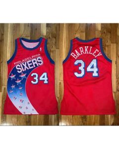Men's Philadelphia 76ers #34 Charles Barkley Red Champion Stitched Basketball Jersey