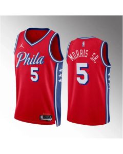 Men's Philadelphia 76ers #5 Marcus Morris Sr Red Statement Edition Stitched Jersey