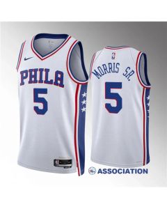 Men's Philadelphia 76ers #5 Marcus Morris Sr White Association Edition Stitched Jersey