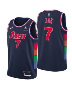 Men's Philadelphia 76ers #7 Isaiah Joe 2021/22 City Edition Navy 75th Anniversary Stitched Swingman Jersey