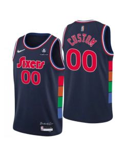 Men's Philadelphia 76ers Customized 2021/22 City Edition Navy 75th Anniversary Stitched Basketball Jersey