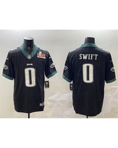 Men's Philadelphia Eagles #0 D'Andre Swift Black 2025 Super Bowl LIX Patch Vapor Untouchable Limited Stitched Football Jersey