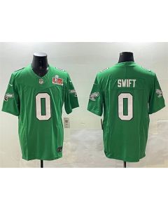 Men's Philadelphia Eagles #0 D'Andre Swift Green 2025 Super Bowl LIX Patch F.U.S.E. Throwback Vapor Untouchable Limited Stitched Football Jersey (Green)