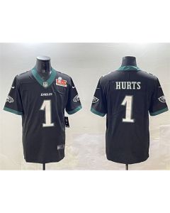 Men's Philadelphia Eagles #1 Jalen Hurts Black 2025 Super Bowl LIX Patch Vapor Untouchable Limited Stitched Football Jersey (Black)