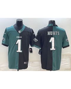Men's Philadelphia Eagles #1 Jalen Hurts Black & Green Split Limited Stitched Jersey