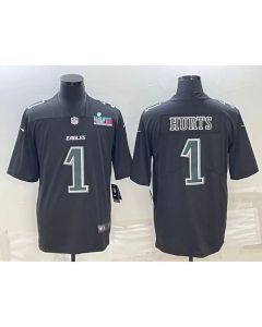 Men's Philadelphia Eagles #1 Jalen Hurts Black Green Super Bowl LVII Patch Vapor Untouchable Limited Stitched Jersey (Green Black)