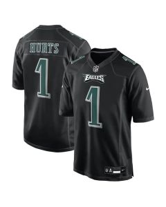 Men's Philadelphia Eagles #1 Jalen Hurts Carbon Black Fashion Game Jersey