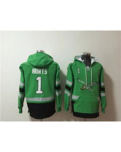 Men's Philadelphia Eagles #1 Jalen Hurts Green Ageless Must-Have Lace-Up Pullover Hoodie (Green)