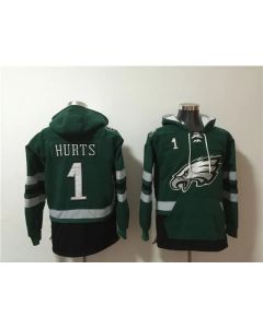 Men's Philadelphia Eagles #1 Jalen Hurts Green Ageless Must-Have Lace-Up Pullover Hoodie (Style 2)