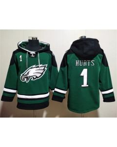 Men's Philadelphia Eagles #1 Jalen Hurts Green Lace-Up Pullover Hoodie (Green)