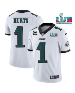 Men's Philadelphia Eagles #1 Jalen Hurts White Super Bowl LVII Patch And 2-star C Patch Vapor Untouchable Limited Stitched Jersey