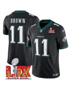 Men's Philadelphia Eagles #11 A.J. Brown Black 2025 Super Bowl LIX Patch New F.U.S.E. Vapor Untouchable Limited Stitched Football Jersey
