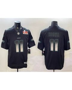 Men's Philadelphia Eagles #11 A. J. Brown Black 2025 Super Bowl LIX Patch Smoke Fashion Vapor Untouchable Limited Stitched Football Jersey