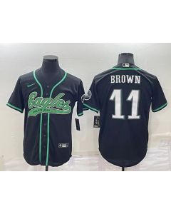 Men's Philadelphia Eagles #11 A. J. Brown Black Cool Base Stitched Baseball Jersey