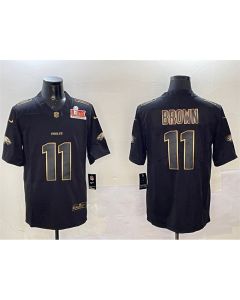 Men's Philadelphia Eagles #11 A. J. Brown Black/Gold 2025 Super Bowl LIX Patch Vapor Untouchable Limited Stitched Football Jersey
