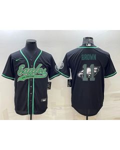 Men's Philadelphia Eagles #11 A. J. Brown Black Team Big Logo With Patch Cool Base Stitched Baseball Jersey