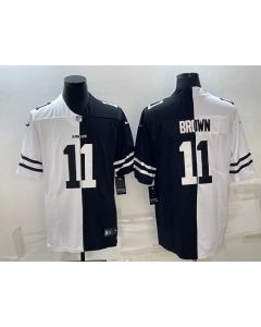 Men's Philadelphia Eagles #11 A.J. Brown Black & White Split Limited Stitched Jersey