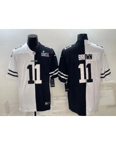 Men's Philadelphia Eagles #11 A.J. Brown Black & White Split Super Bowl LVII Patch Limited Stitched Jersey