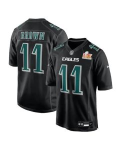Men's Philadelphia Eagles #11 A.J. Brown Carbon Black Super Bowl LIX Fashion Game Player Jersey