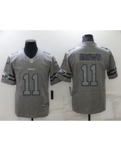 Men's Philadelphia Eagles #11 A. J. Brown Gray Gridiron Team Logo Limited Stitched Jersey