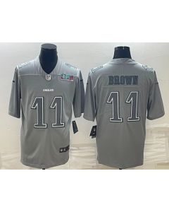 Men's Philadelphia Eagles #11 A.J. Brown Gray Super Bowl LVII Patch Atmosphere Fashion Stitched Jersey