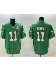 Men's Philadelphia Eagles #11 A.J. Brown Green 2025 Super Bowl LIX Patch F.U.S.E. Throwback Vapor Untouchable Limited Stitched Football Jersey (Green Brown)
