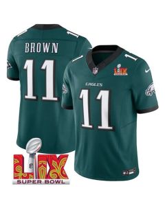 Men's Philadelphia Eagles #11 A.J. Brown Green 2025 Super Bowl LIX Patch New F.U.S.E. Vapor Untouchable Limited Stitched Football Jersey