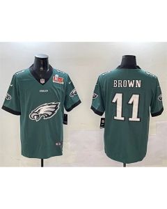 Men's Philadelphia Eagles #11 A. J. Brown Green 2025 Super Bowl LIX Patch Team Big Logo Vapor Untouchable Limited Stitched Football Jersey