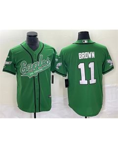 Men's Philadelphia Eagles #11 A. J. Brown Green Cool Base Stitched Baseball Jersey