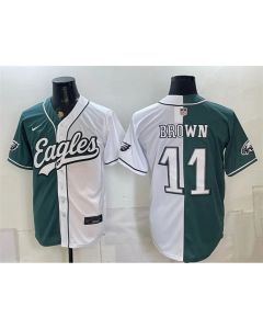 Men's Philadelphia Eagles #11 A.J. Brown Green Split Stitched Jersey (Green Brown)