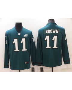 Men's Philadelphia Eagles #11 A. J. Brown Green Therma Long Sleeve Stitched Jersey