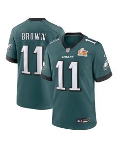 Men's Philadelphia Eagles #11 A.J. Brown Midnight Green Super Bowl LIX Game Player Jersey (Green Brown)