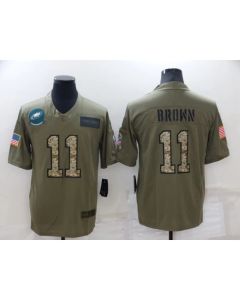Men's Philadelphia Eagles #11 A. J. Brown Olive/Camo Salute To Service Limited Stitched Jersey