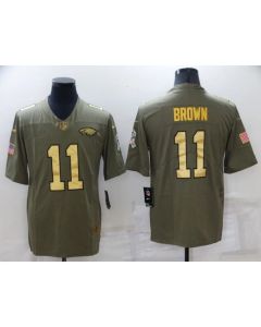Men's Philadelphia Eagles #11 A. J. Brown Olive/Gold Salute To Service Limited Stitched Jersey
