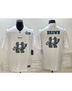 Men's Philadelphia Eagles #11 A. J. Brown Super Bowl LVII Patch White Shadow Logo Limited Stitched Jersey