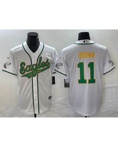 Men's Philadelphia Eagles #11 A. J. Brown White Gold Cool Base Stitched Baseball Jersey