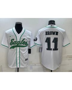 Men's Philadelphia Eagles #11 A. J. Brown White With Patch Cool Base Stitched Baseball Jersey