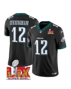 Men's Philadelphia Eagles #12 Randall Cunningham Black 2025 Super Bowl LIX Patch New F.U.S.E. Vapor Limited Stitched Football Jersey (Black)