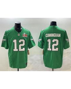 Men's Philadelphia Eagles #12 Randall Cunningham Green 2025 Super Bowl LIX Patch F.U.S.E. Throwback Vapor Untouchable Limited Stitched Football Jersey (Green)
